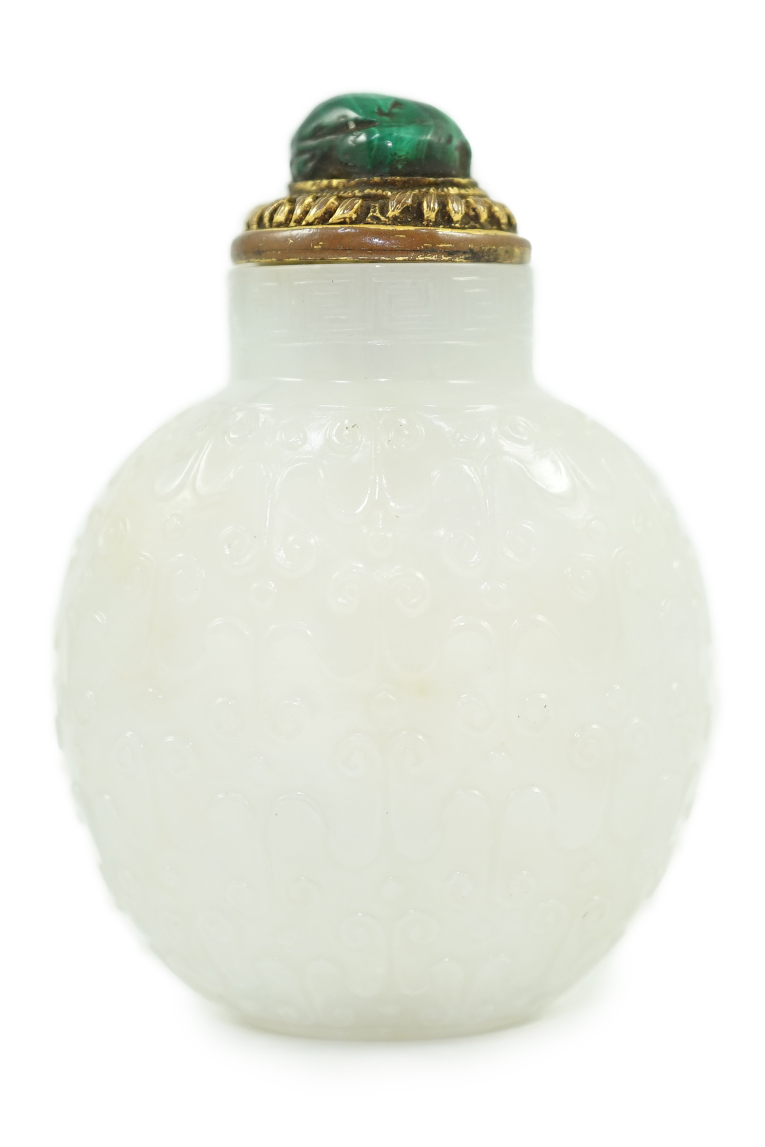 A good Chinese archaistic white jade snuff bottle, 1780-1850